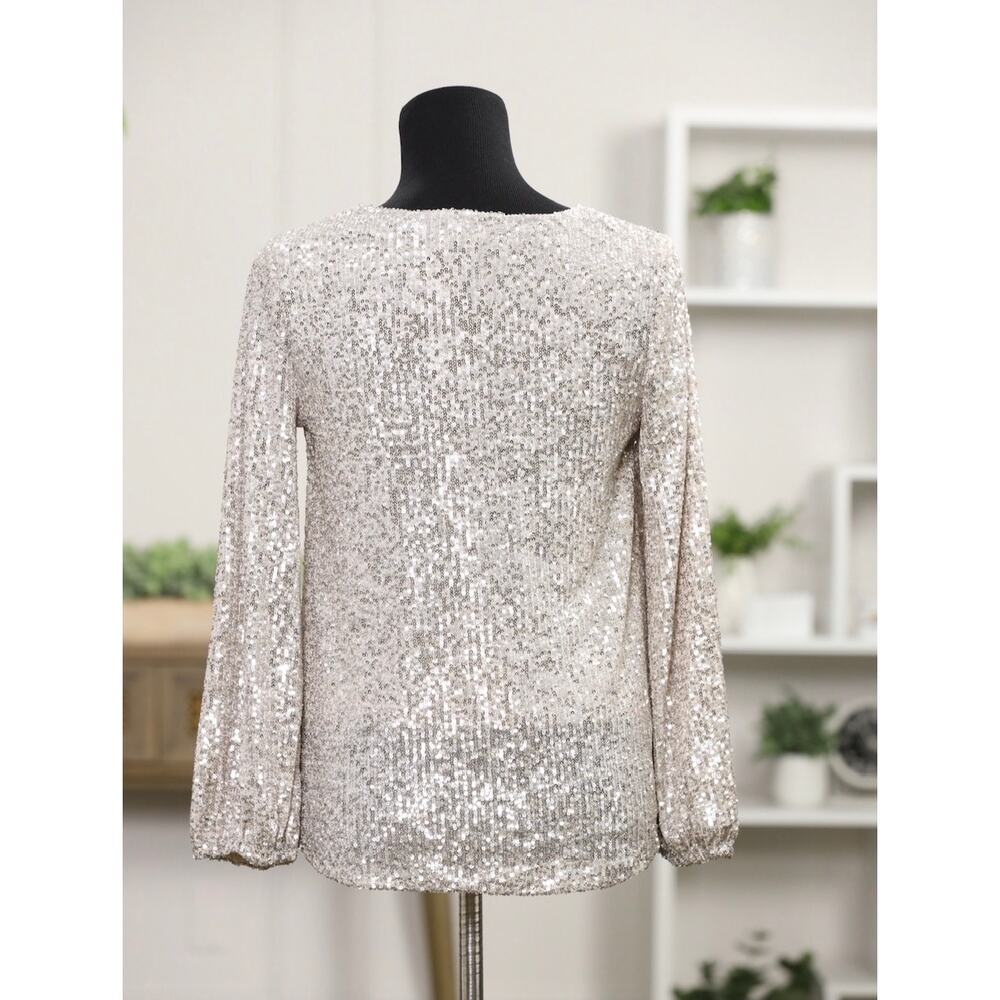 Sachin & Babi Peyton Silver Sequin Twist Front NWT $395 Retail Balloon Sleeve 6 - Picture 4 of 12